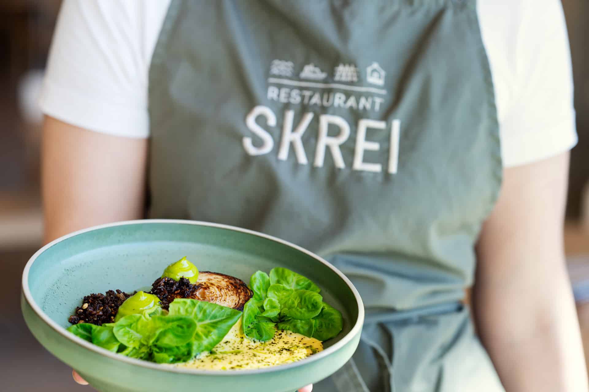 Homemade dish served at Restaurant SKREI in Lofoten